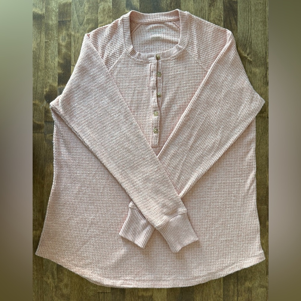 American Eagle Super Soft XS Blush/ Peach Waffle Knit Henley Thermal Top NWOT